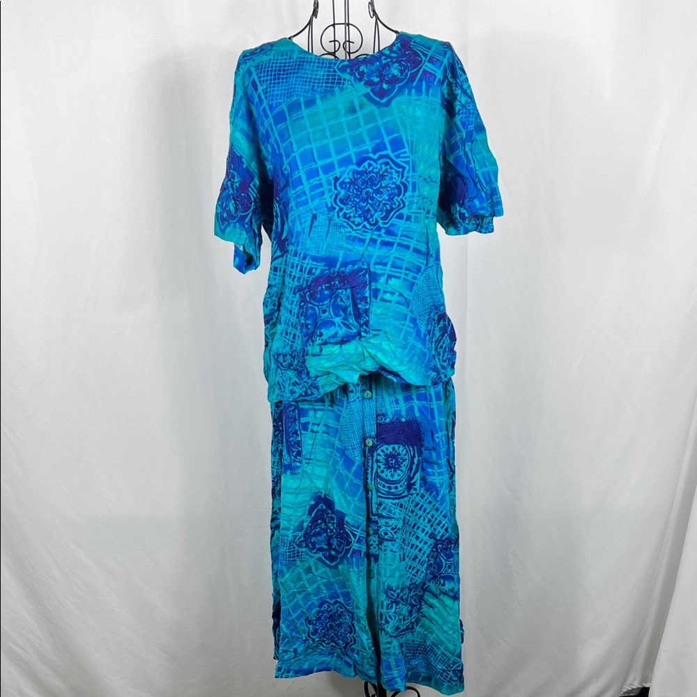 Vintage 90’s Norton McNaughton Teal & Blue Women's Skirt Set Size 14 Petite